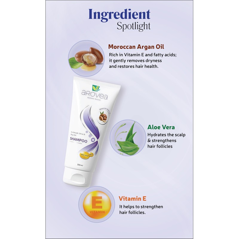 AROVEA Moroccan Argan Oil Shampoo for Smooth, Shine and Silky