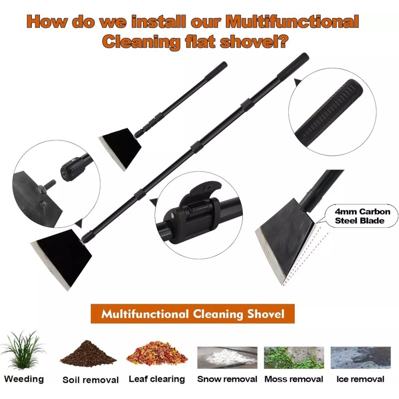 Smarkey Adjustable Long Handle Garden Shovel-Ice Scraper,Snow Flat Shovel-Weed Removal