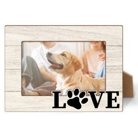 Qssfdgg Pet Picture Frame, Love & Paw Print Design, Memorial Gifts for Cat Dog Lover, 4x6 Wooden Photo Frame with Stand -04