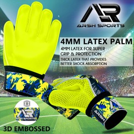 Arsh Sports Soccer Goalie Gloves, Football Goalkeeper Gloves for Kids Youth & Adult Strong Grip Finger Save 4mm Latex Finger Spine Protection (Yellow-Fluroscent, Size 4 Suitable for 6-9 Years)