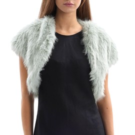 Amazhiyu Fur Bridal Jacket, Short Sleeve Bridal Stole Bolero, Women's Crop Wedding Jacket, Faux Fur Stole, Short Faux Fur Winter Jacket, Cardigan, Open Front for Evening Dress, Wedding, Festive, black