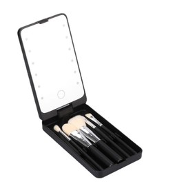 FANPOI Portable Makeup Mirror with 5 Makeup Brushes Travel Case Storage Box LED Rechargeable Makeup Mirror (Black)