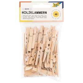 Folia 2294 Wooden Pegs Natural Pack of 48 Assorted in 3 Sizes Colourful