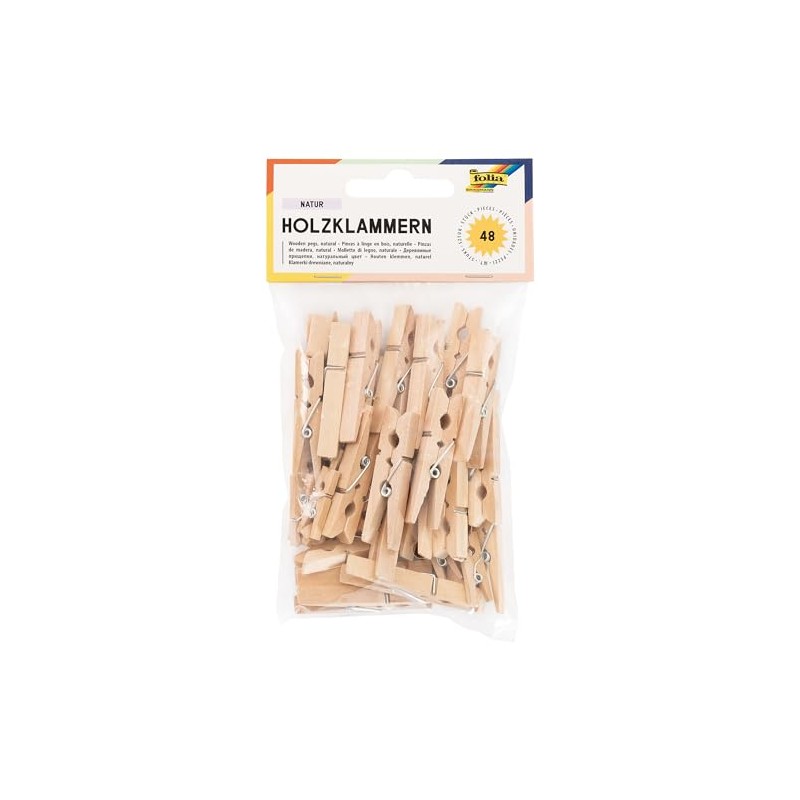 Folia 2294 Wooden Pegs Natural Pack of 48 Assorted in