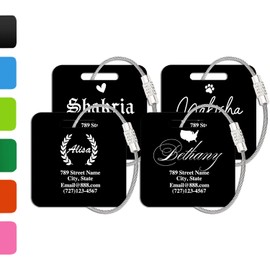 Etiqueta de equipaje acrílica personalizada con agujero y lazo de acero para maletas, etiquetas de dirección de nombre personalizadas, etiquetas de identificación seguras grabadas, juego de 4.2 x 2
