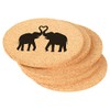 Set of 6 Cork Drink Coasters Elephants Making Heart (Round)