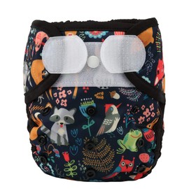 Baby Cloth Diaper Cover Nappy Hook and Loop Double Gusset 6.6lbs to 33lbs (Owl Frog Floral) One Size