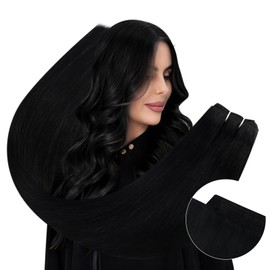 Ugeat Weft Hair Extensions Human Hair Black Sew in Hair Extensions Real Human Hair Black Women 20Inch Human Hair Weft Extensions Jet Black Straight Sew in Hair Extensions for Women 100g