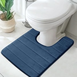LUSCHEER Absorbent WC Toilet Rug Non-Slip U Shape Pedestal Mat Bath Mat, Extra Soft Memory Foam Bathroom Toilet Mat for Floor, Quick-drying Machine-Washable, 50 x 60 cm, Blue
