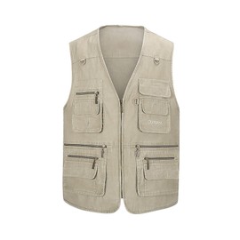 Spanye Men's Casual Vest Outdoor Photo Fishing Travel Vest 16 Pockets Sleeveless Jacket Waistcoat Beige-3XL