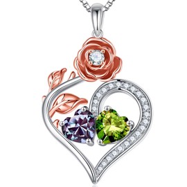 Iefil Anniversary Wife Gifts - Gifts for Wife, Rose Heart Birthstone Necklace, June August Birthstone, Alexandrite Peridot Necklace