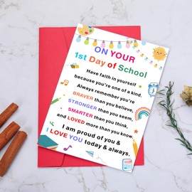 First Day of School Cards for Kindergarten Kids Son Daughter, First Day of First Grade Preschool Dorm Room Essentials for Guys, 1st Day of College Card, Cute School Supplies for 1st Grade Girls Boys