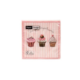 Paper+Design La Petite French Paper Lunch Napkins Cupcakes 33 x 33 cm/13 x 13 Inches Unfolded; 6.5 x 6.5 Inches Folded 3-Ply 20 Count Pack Pink/White/Brown (21475)
