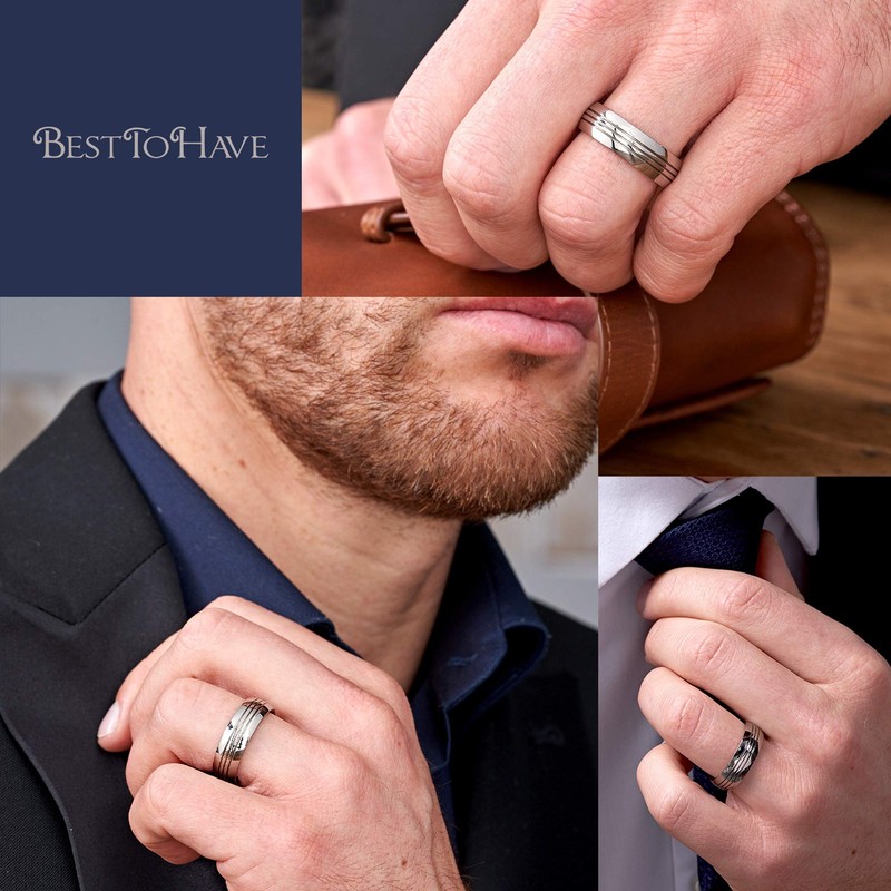 BESTTOHAVE Mens Titanium Ring - 8mm Wide - Engraved Inside