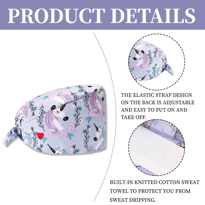 SCJJZ Headgear for Nurses, Nurse Cap, Printed, Elastic, Adjustable, Surgical