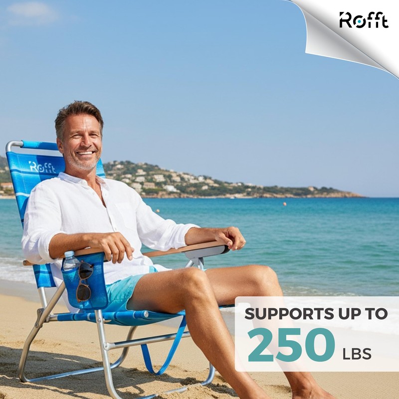 ROFFT Beach Chair, 17" Seat Height, 7-Position Reclining, Heavy Duty,