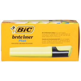 BIC Brite Liner Flat Highlighter, Chisel Tip for Broad Highlighting & Fine Underlining,Yellow, 12-Count
