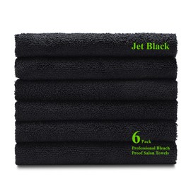 COGANA Microfiber Hair 6 Pack Black Towels Set Bleach Proof Salon Towels Quick Hair Drying Towel 16X32 Absorbent Face Washcloths Makeup Removal