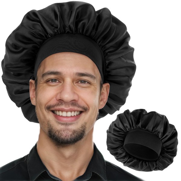 RYMAUP Satin Sleep Cap for Men Night Sleep Cap Adjustable