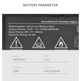 DFTIM 300769-003 Battery for Bose Sounddock Portable Digital Music System SoundLink Air Series 300769-002 300769-004 300769-001 300770-001 4ICR19/66 16.8V 2200mAh 32Wh (Black)