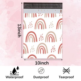 Whaline 100Pcs Boho Rainbow Poly Mailers 10 x 13 Inch Pink Polka Dot Packaging Bags Waterproof Self Seal Mailing Envelope Bags for Small Business Clothing Packing Moving Supplies
