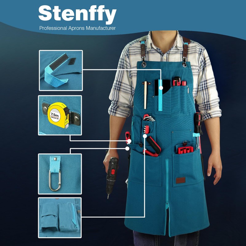 Woodworking Apron, Tool Apron, Canvas, Multiple Pockets, Adjustable Zipper, Metal