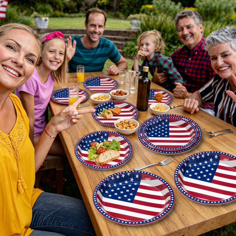 48PCS 4th of July Plates, Red White Blue Patriotic Paper