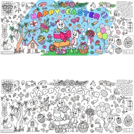 ZAKVOOR Giant Christmas Coloring Tablecloth, 30 x 73 Inches Paper Table Cover for Holiday Parties and Gatherings (Easter Rabbits)
