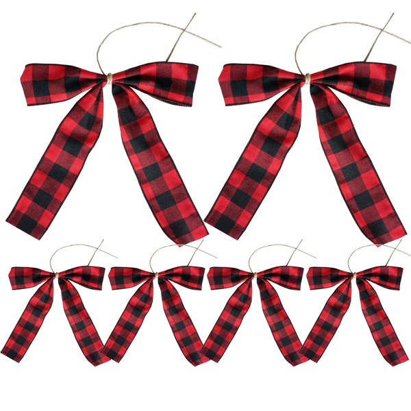 Black and White Buffalo Plaid Bows for Gift Wrapping, Wired