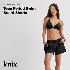 KNIX Kt Leakproof Teen Period Swim Board Shorts, Swim Trunk, Machine Washable, Leakproof Period Swimwear for Teens - Black, X-Large