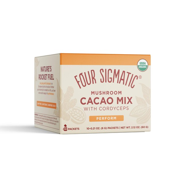 Mushroom Cacao by Four Sigmatic, Organic Instant Cacao with Cordyceps & Ginger, Supports Stamina & Energy, Drink it or Bake with it , 10 Count