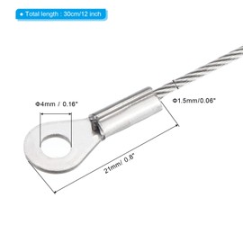 PATIKIL 5pcs 30cm 1.5mm Stainless Security Cable 4mm Inner Diameter Eyelet End Safety Wire Rope Luggage Lock for Light Outdoor Travel