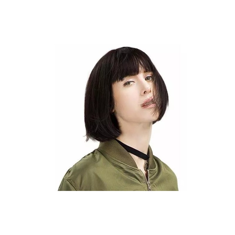 Reecho Peluca Negro Marrón Liso 28 Cm Con Fleco Reecho
