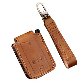 ontto Fit for GMC Key Fob Cover Leather Key Case Smart Remote Control Key Protection Fit for Chevy Sierra Canyon Yukon 2014-2021,4-Button Brown