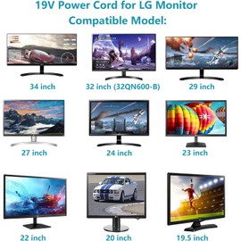 19V Power Supply for LG Electronics Monitor 32" 27" 24" 23" 22" 20" 19" LCD LED HD TV Monitor Widescreen Replacement LG Monitor DC Adapter Cord