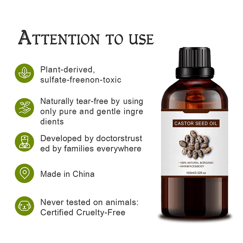 100% Pure Castor Essential Oil for Hair Growth,Non-GMO High Oleic
