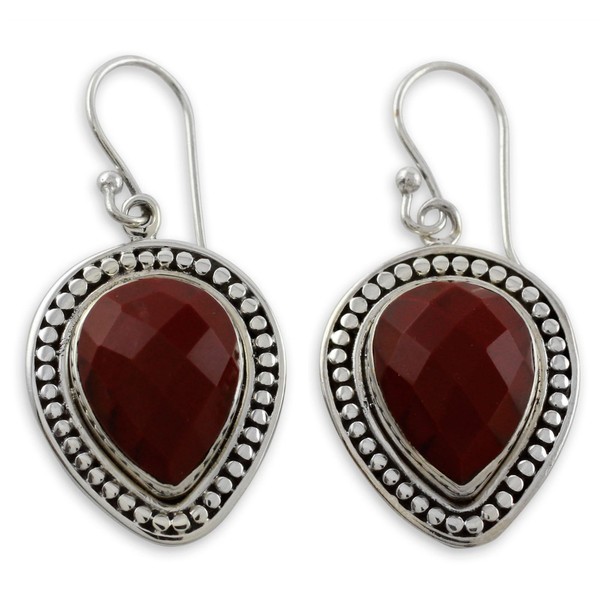 NOVICA Artisan Handmade Jasper Dangle Earrings Faceted Red Sterling Silver