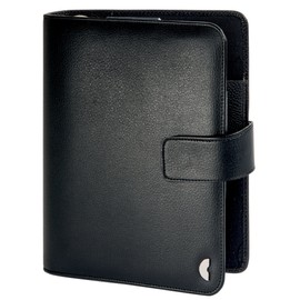 Chronoplan 50108 nachfüllbarer Terminplaner / Organizer / Terminkalender Mappe aus Kunstleder (Format Midi (150 x 190 mm) mit Lasche, Ringbuch, ohne Kalendarium) schwarz