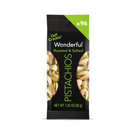 Wonderful Pistachios In Shell, Roasted & Salted Nuts, 1.25 Ounce Bag (Pack of 96), Protein Snacks, On-the-Go, Individually Wrapped Healthy Snack
