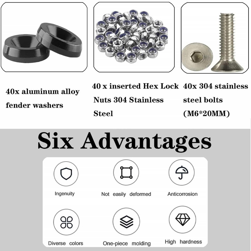 LUYEJKO Engine Dress up Kit, 40 PCS Bumper Fender Washers