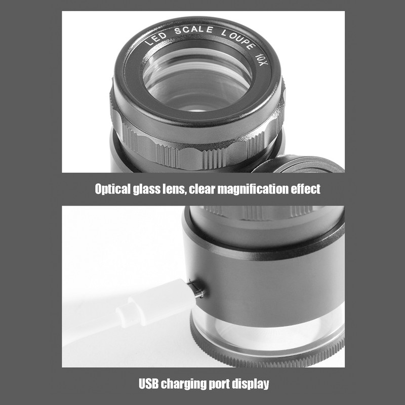 10X Loupe Measuring Magnifier 6LED Illuminated Jewelry Magnifying Glass USB