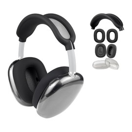 SOPROM Replacement Kit for AirPods Max, Mesh Fabric Earpads + Headband Cover + TPU Case Protector + Silicone Ear Pads Cover, Sweatproof Accessory, Anti-Scratch, Cushions with Softer Foam (Black)