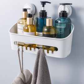 DUORAN Shower Caddy Suction Cup, No Drilling Bathroom Organizer, Removable Shelf for Inside Shower, Heavy Duty Waterproof Storage for Shampoo & Accessories, White