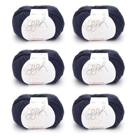 ggh Linova (Colour 011 - Navy) - 6 Balls Set of 50g | 300g Cotton Linen Yarn for Knitting & Crocheting | 74% Cotton, 26% Linen | Approx. 600m | Needle Size 3.5-4.5mm
