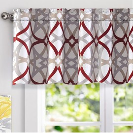 DriftAway Alexander Spiral Geo Trellis Pattern Window Curtain Valance Rod Pocket 52 Inch by 18 Inch Plus 2 Inch Header Red and Gray 1 Pack