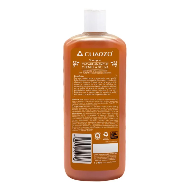 Shampoo Cacahuananche Y Semilla De Uva Cuarzo 550 ml