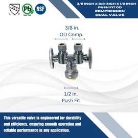 1 Pcs XFITTING OD Compression 3/8 Inch x 3/8 Inch OD Compression x 1/2 Inch Push Fit Dual Straight Valve, 4-4-1=1XX