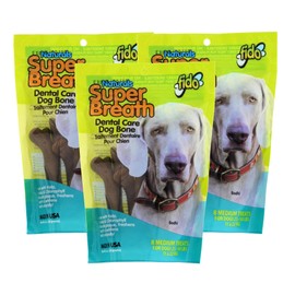 Fido Super Breath Dental Care Bones for Dogs, Made with Kelp, Parsley and Chlorophyll - Naturally Freshens Breath, Reduces Plaque and Whitens Teeth - 8 Medium Treats Per Pack, Pack of 3