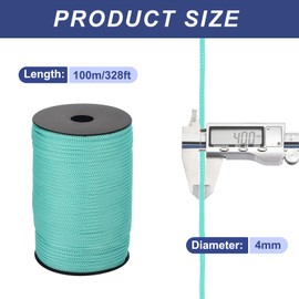 QUARKZMAN 4 mm Polypropylene Rope Braided Ropes, 100 m Nylon Rope Hollow Rope for Washing Line, Camping, Hiking, Outdoor, Light Blue