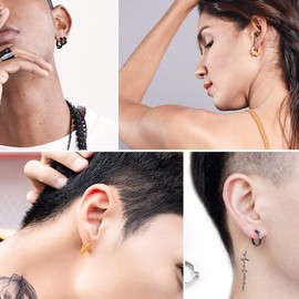 GoldChic Jewelry Men's Gold Plain Earrings Sets, 4 Pairs Octagon/Triangle/Razor/Bead Charm Simple Earrings Pack